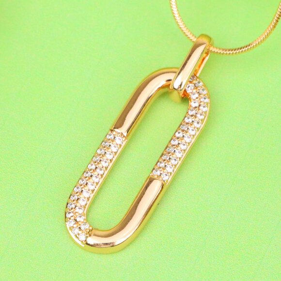 "Oval Link Style Rose Gold Pendant with Crystal Accents, XPPT1300 - Picture 1 of 12